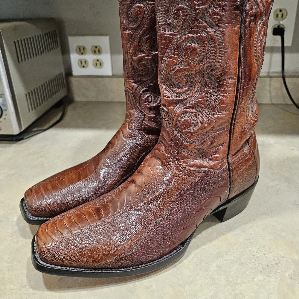 NEW Mens 11 D Dan Post Brown Genuine OSTRICH LEG Square Toe Western Cowboy Boots - Picture 7 of 13